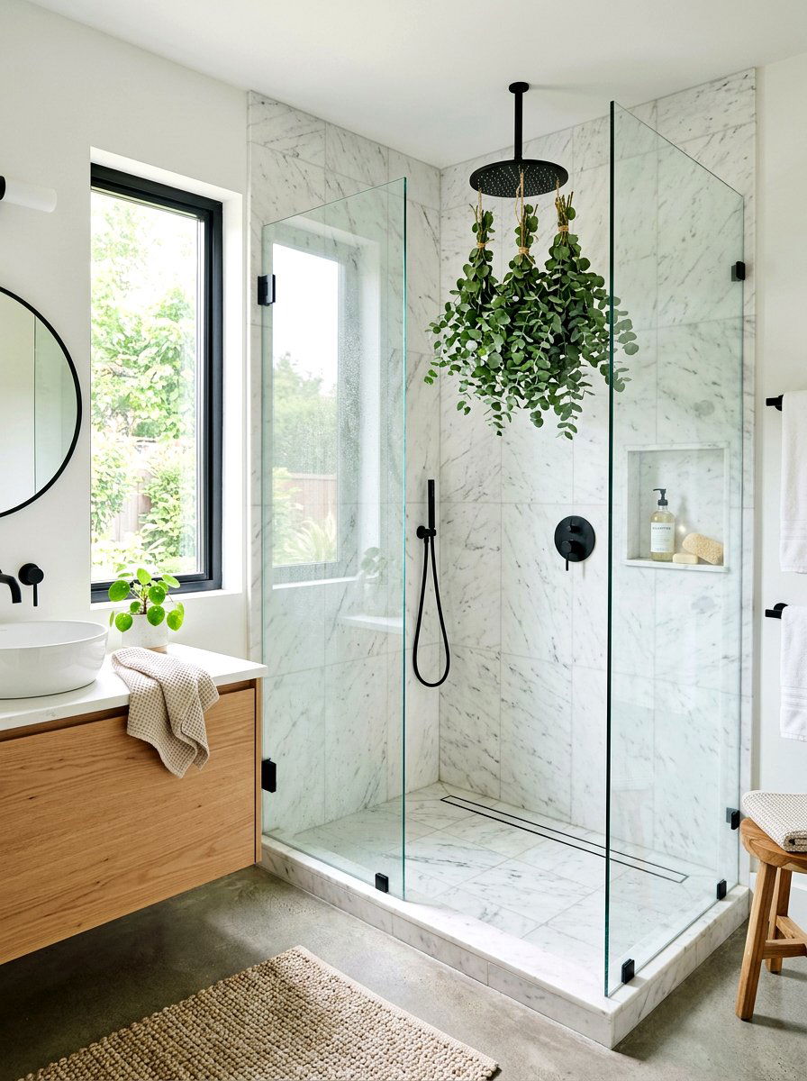 Eucalyptus bathroom shower - 25 Spring Greenery Decor Ideas