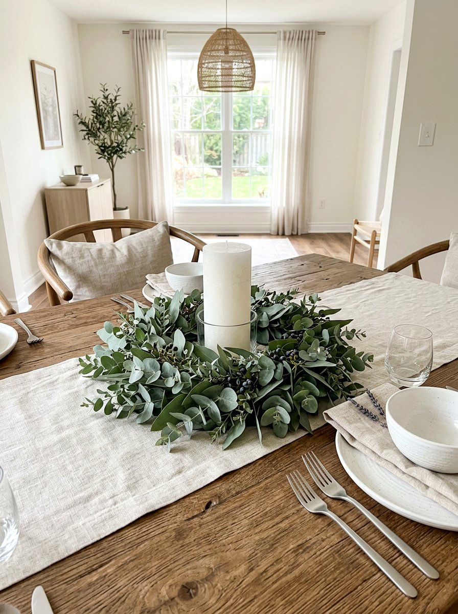 Eucalyptus candle ring - 25 Spring Candle Wreath Ideas