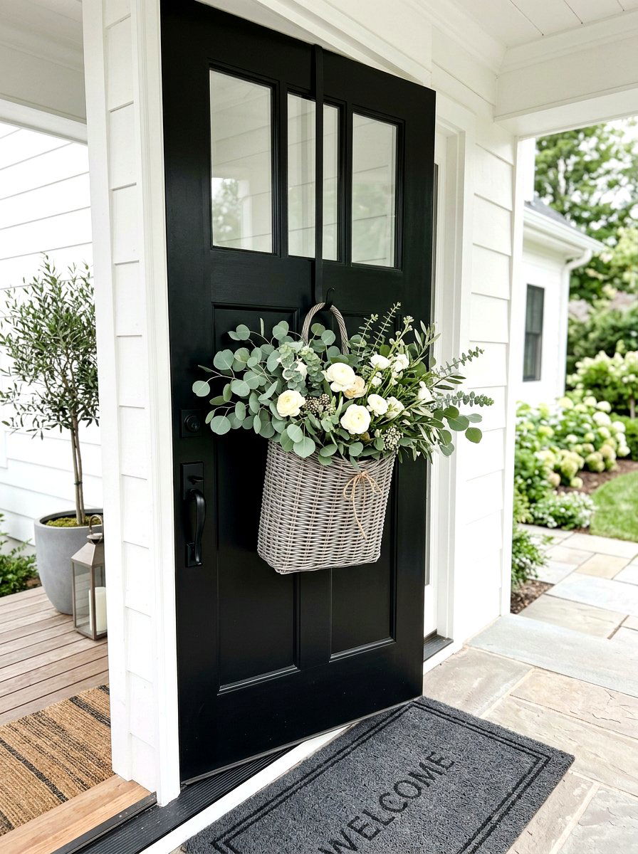 Eucalyptus door basket - 25 Spring Hanging Basket Door Ideas