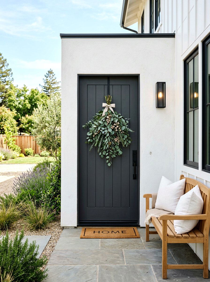 Eucalyptus farmhouse door swag - 25 Spring Door Swag Ideas