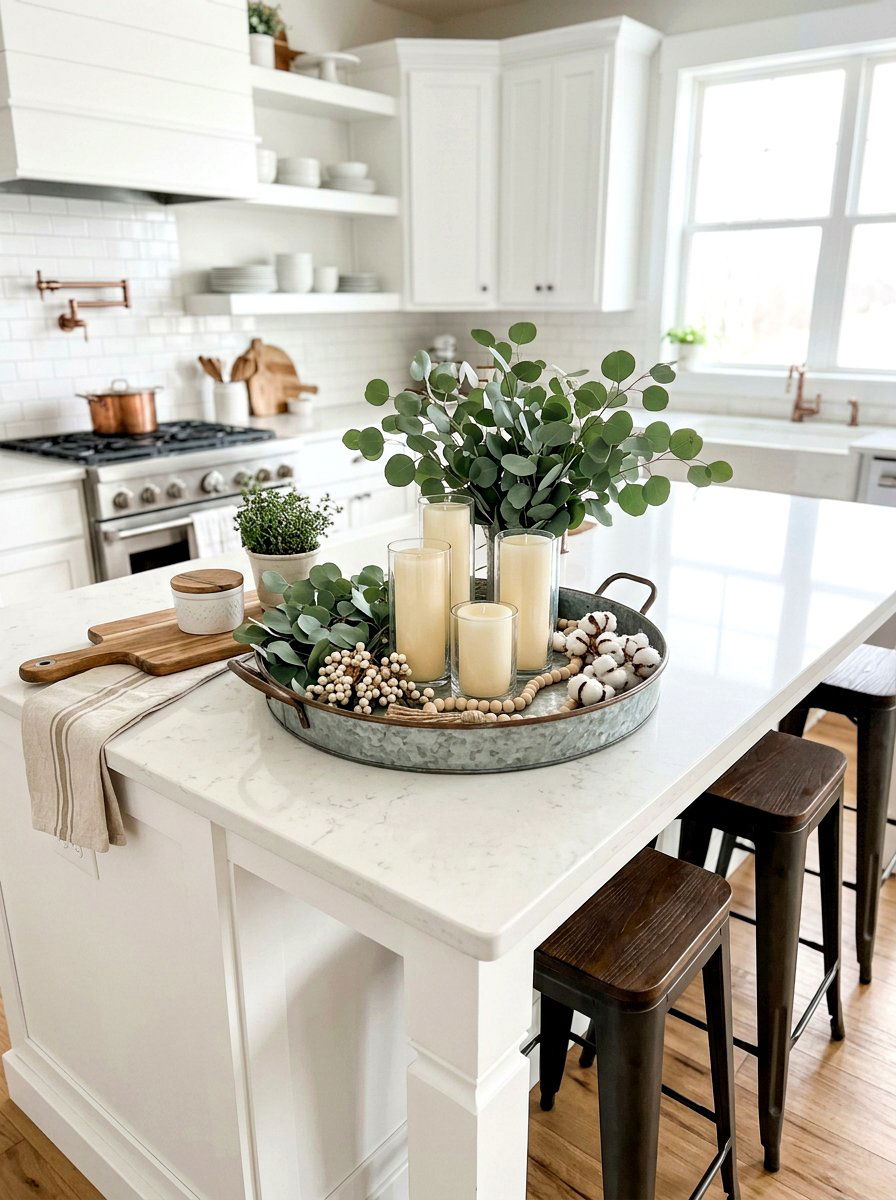 Eucalyptus farmhouse tray filler - 25 Spring Farmhouse Tiered Tray Ideas