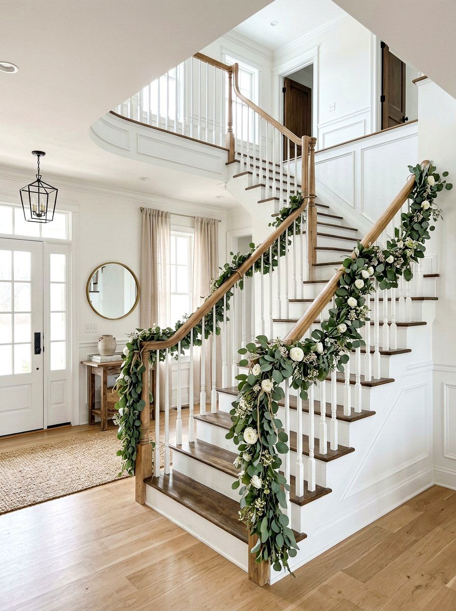 Eucalyptus garland - 25 Spring Staircase Garland Ideas