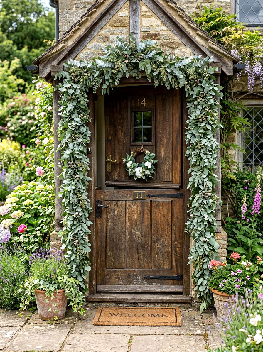 Eucalyptus garland for split door - 25 Spring Dutch Door Decor Ideas
