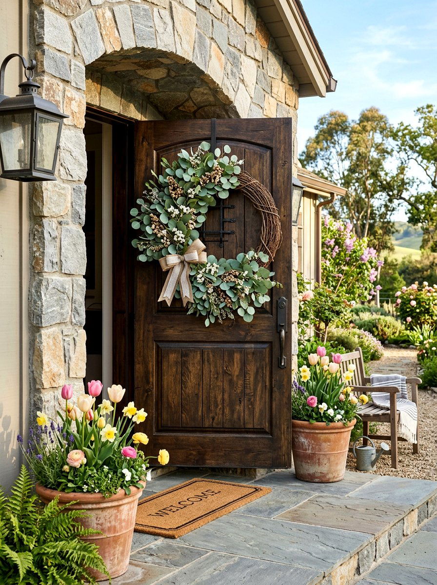 Eucalyptus grapevine wreath - 25 Spring Half Wreath Ideas