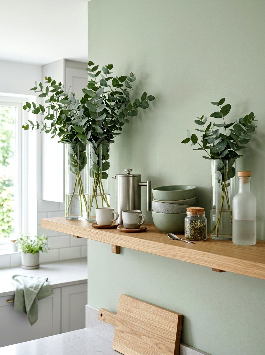 Eucalyptus greenery stems - 25 Spring Kitchen Shelf Decor Ideas