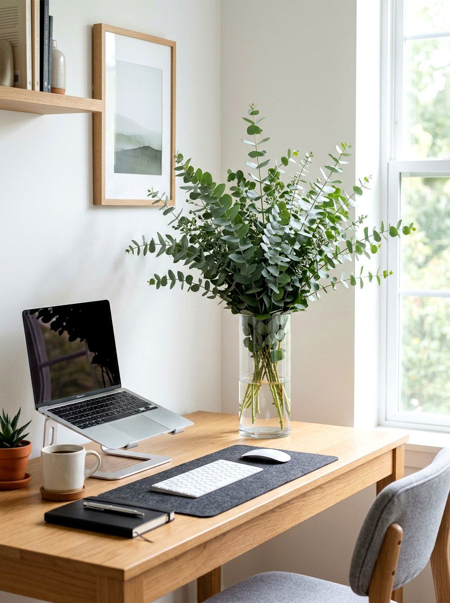Eucalyptus leaf arrangement - 25 Spring Office Decor Ideas