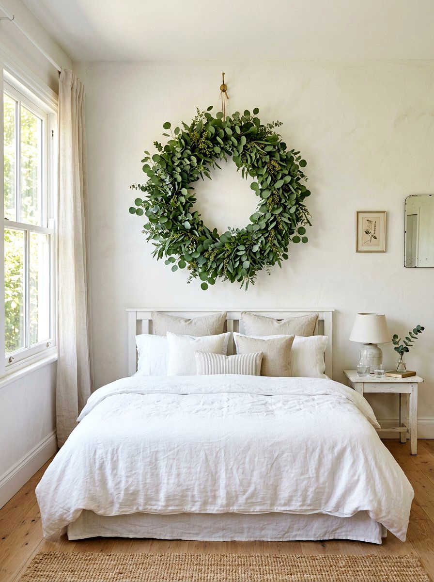 Eucalyptus wall wreath - 25 Spring Bedroom Wall Decor Ideas