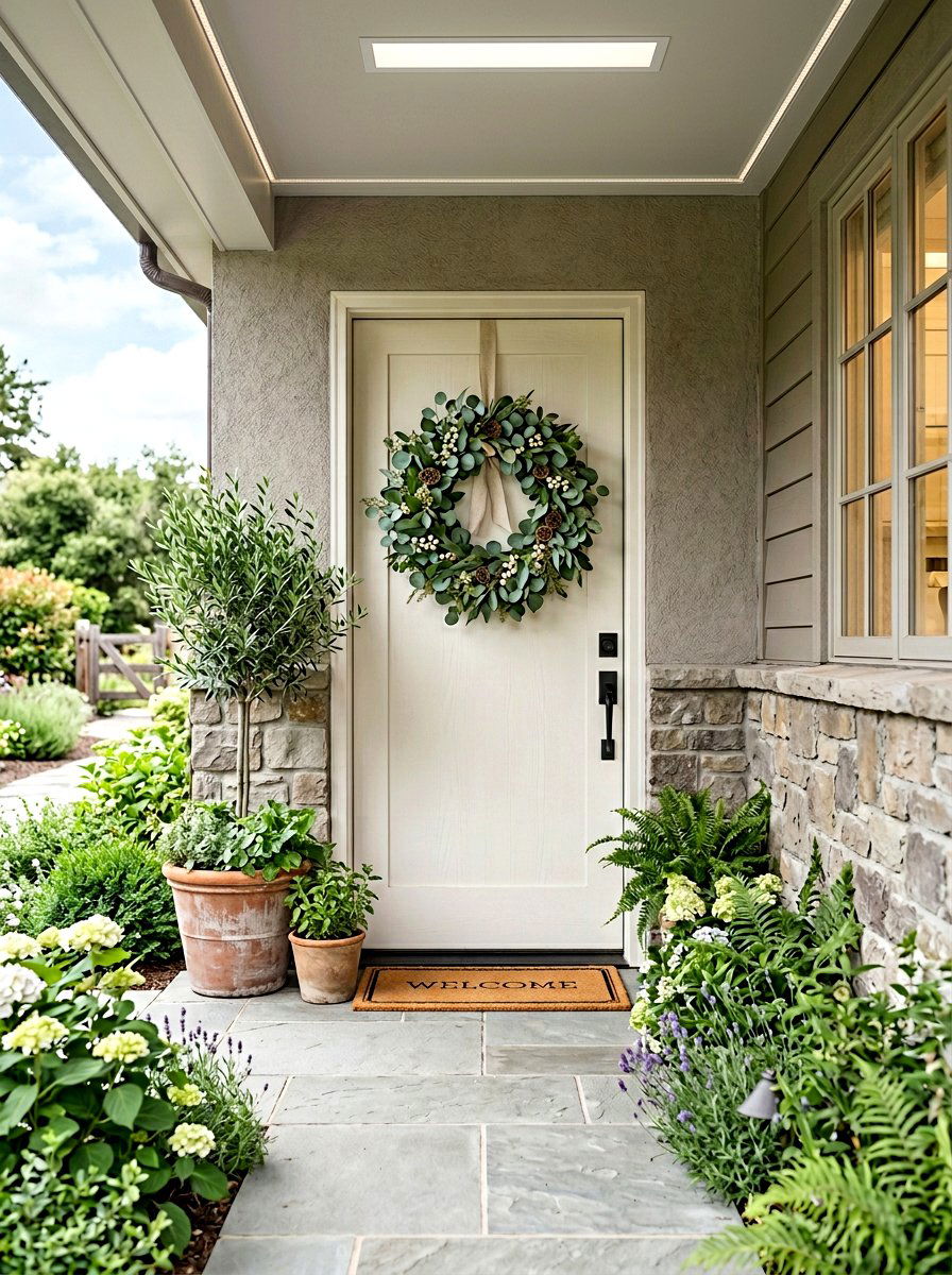 Eucalyptus wreath front door - 25 Spring Botanical Decor Ideas