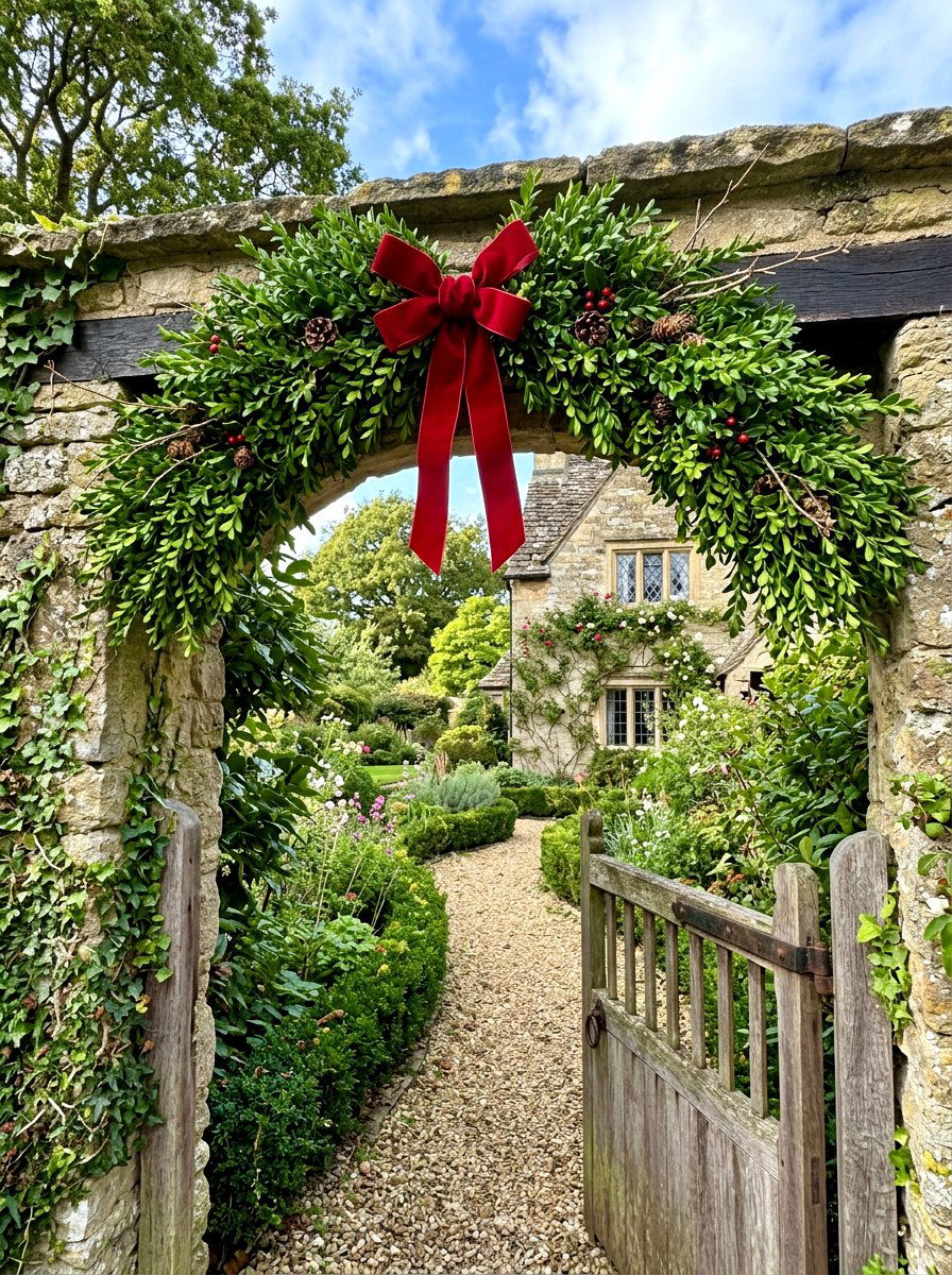 Evergreen Boxwood Swag - 25 Spring Door Swag Arrangement Ideas