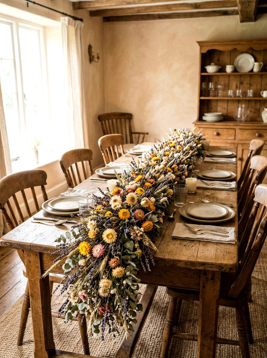 Everlasting Dried Flower Runner - 25 Spring Long Table Decor Ideas