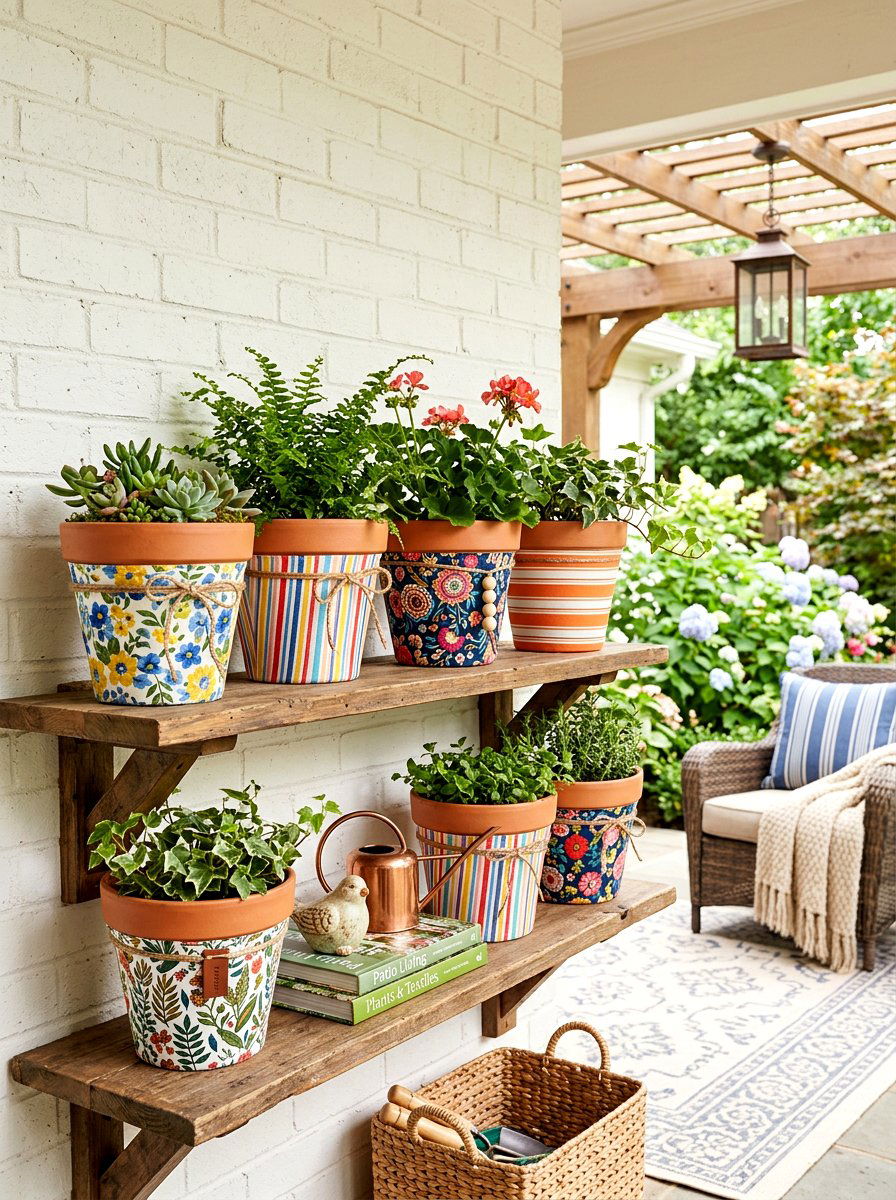 Fabric Covered Clay Pots - 25 Spring Clay Pot Flower Ideas
