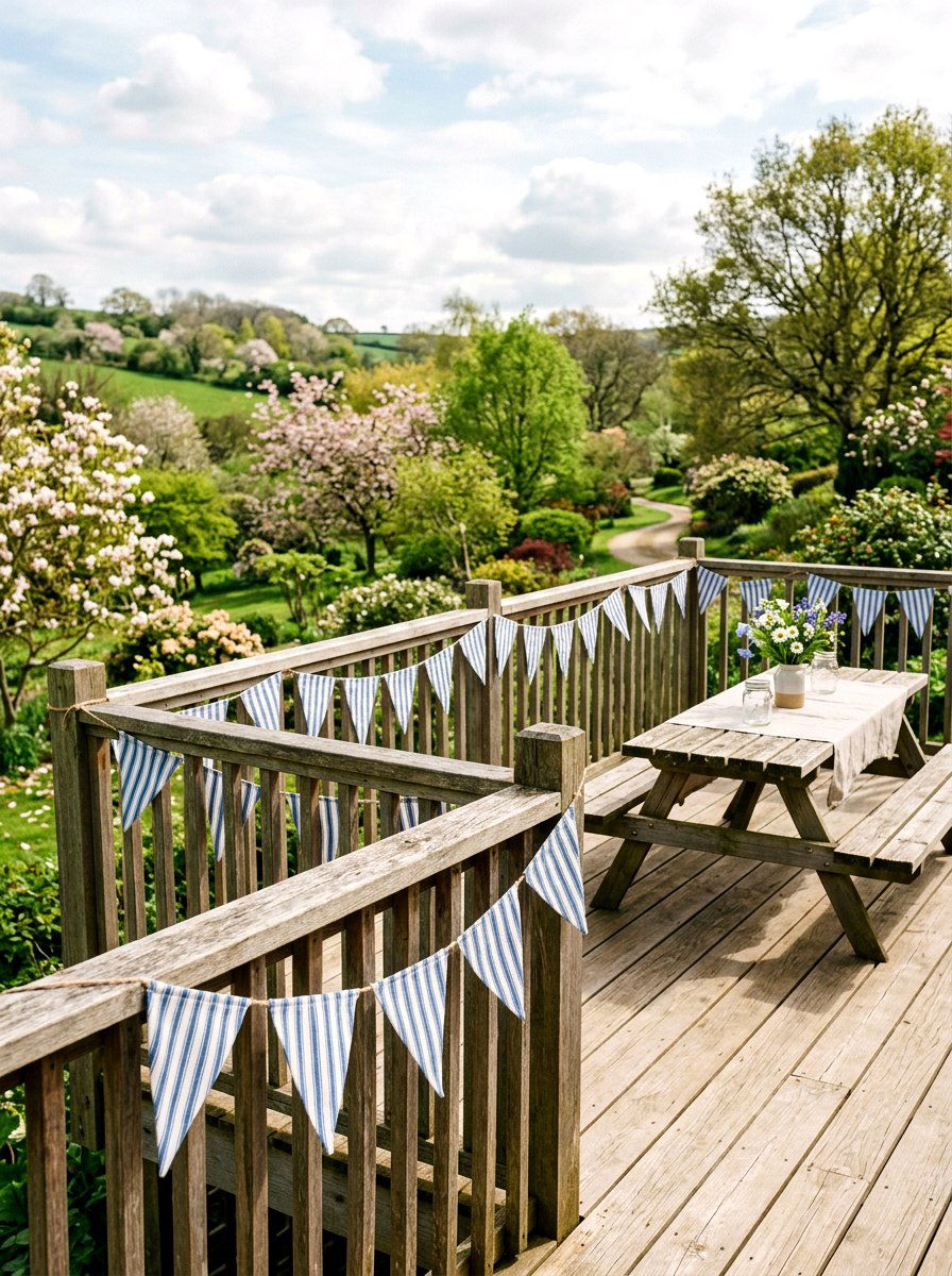 Fabric Railing Bunting - 25 Spring Deck Railing Decor Ideas