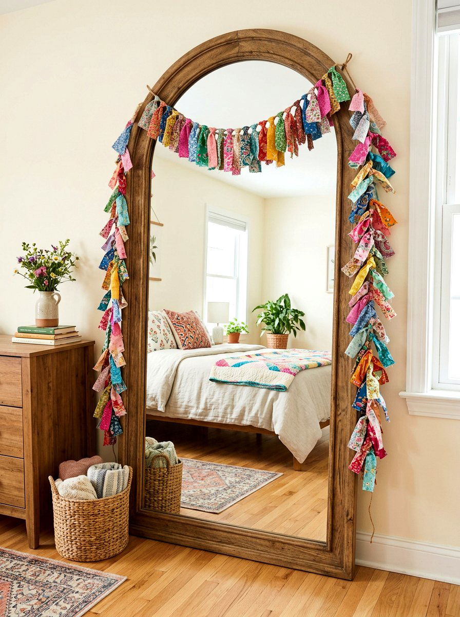 Fabric Scrap Spring Garland - 25 Spring Dollar Store Decor Ideas