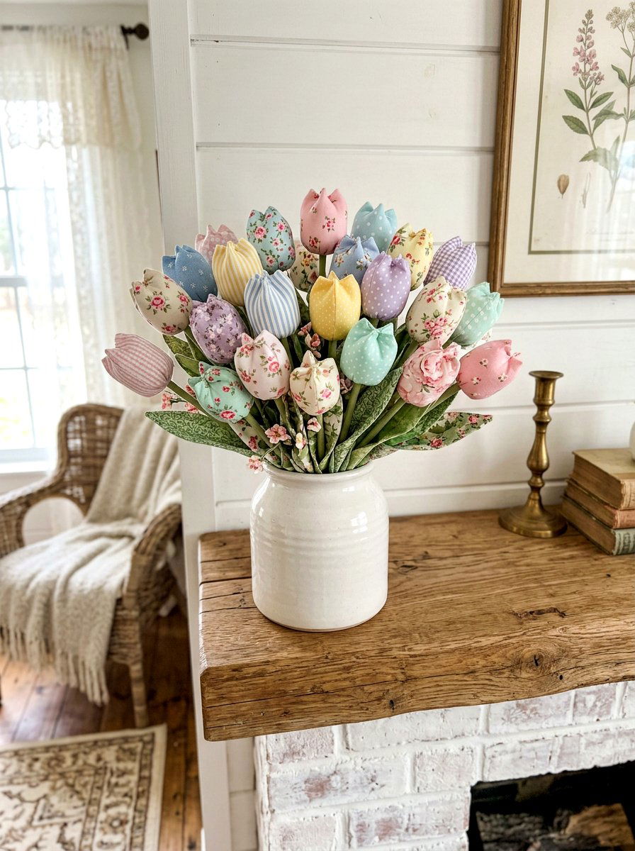 Fabric Tulip Bouquet - 25 Spring Fabric Craft Ideas
