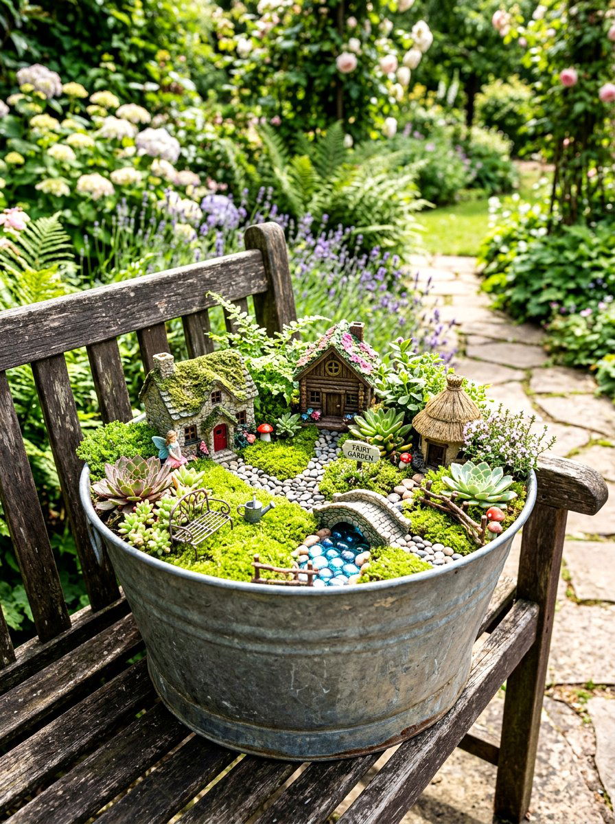 Fairy Garden Container - 25 Spring Galvanized Tub Decor Ideas