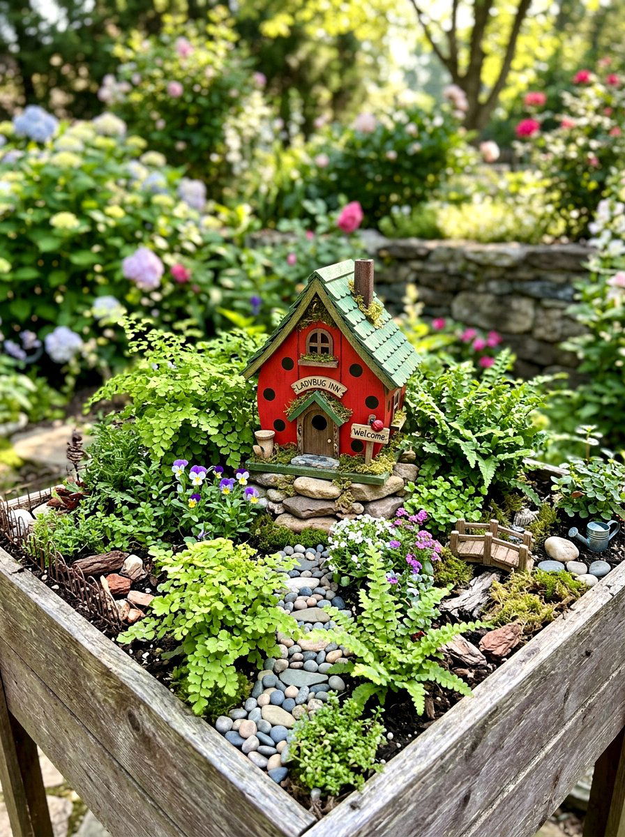 Fairy Garden Ladybug House - 25 Spring Ladybug Planter Ideas