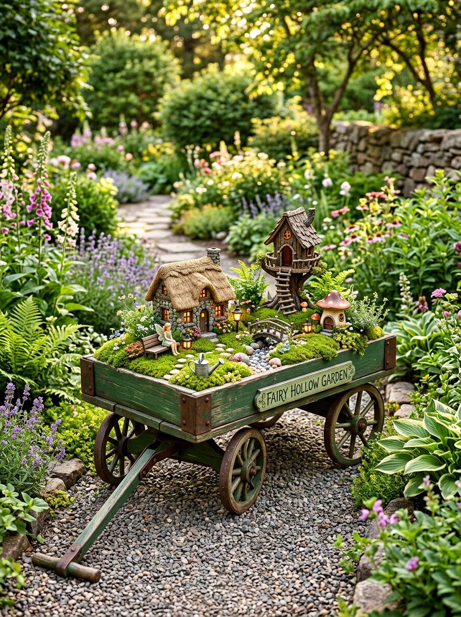 Fairy Garden Themed Wagon - 25 Spring Garden Cart Display Ideas