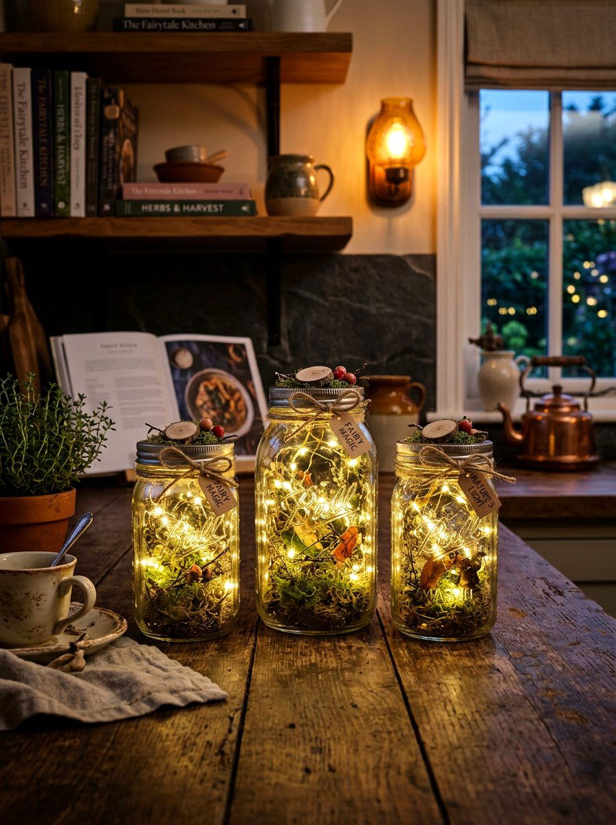 Fairy Light Jar Decor - 25 Spring Kitchen Windowsill Ideas