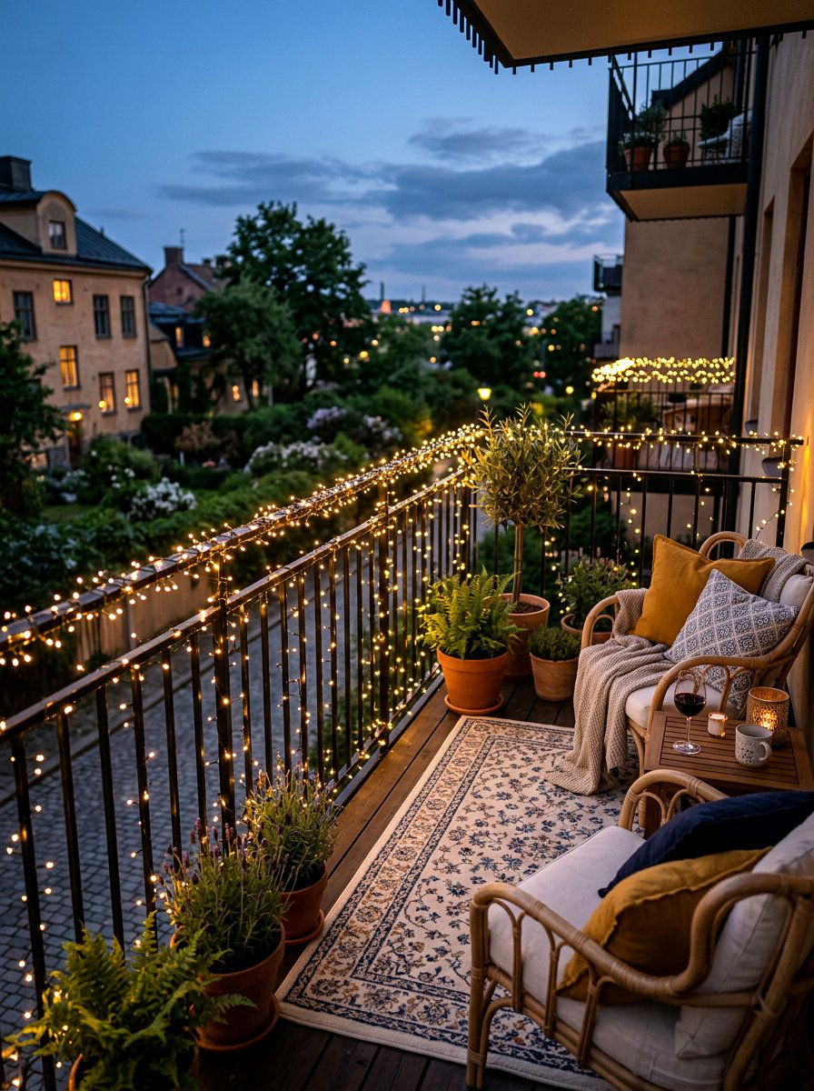 Fairy Light Railing Wrap - 25 Spring Balcony Railing Decor Ideas