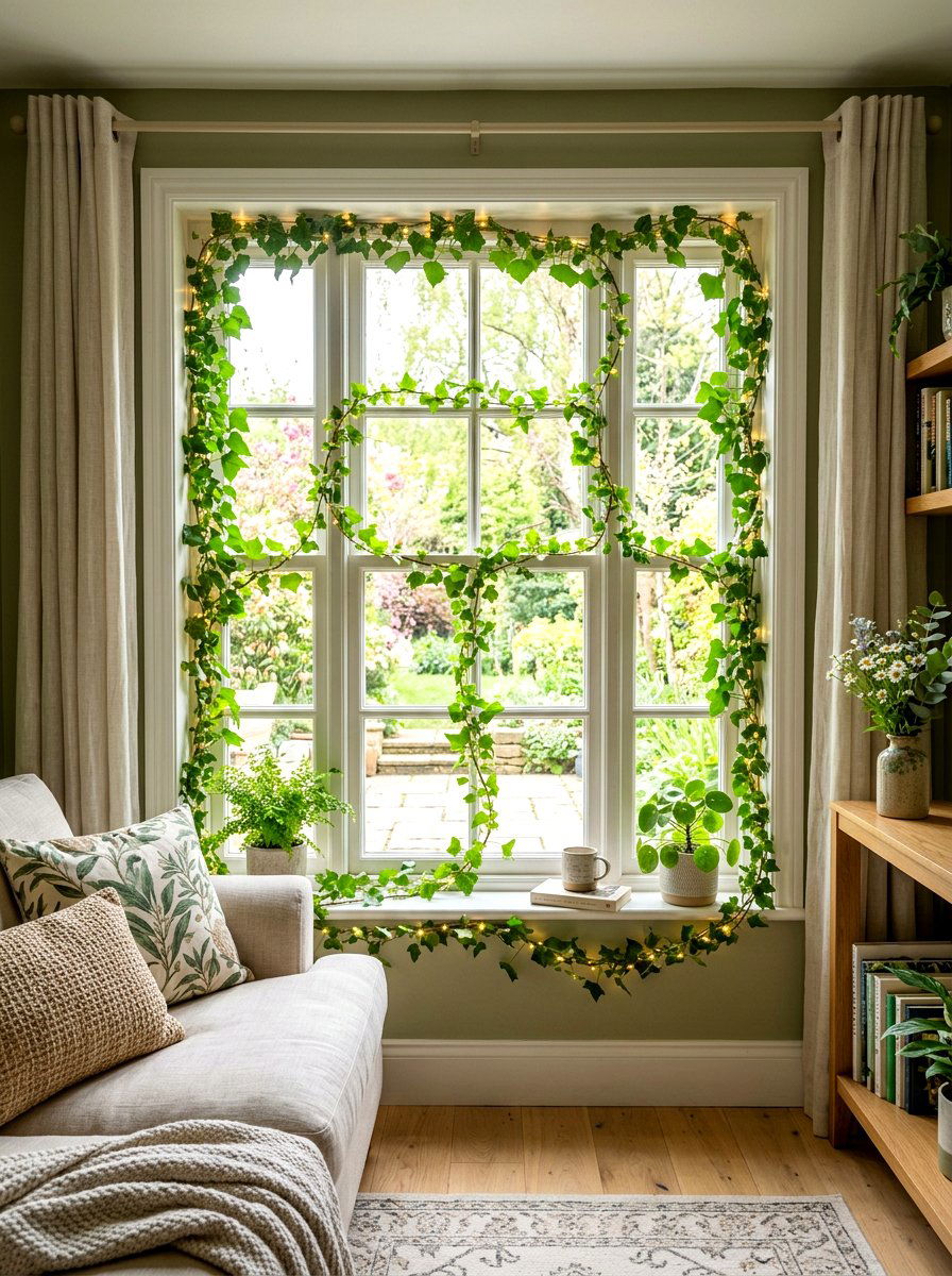 Fairy Light Window Vine - 25 Spring Window Frame Decor Ideas