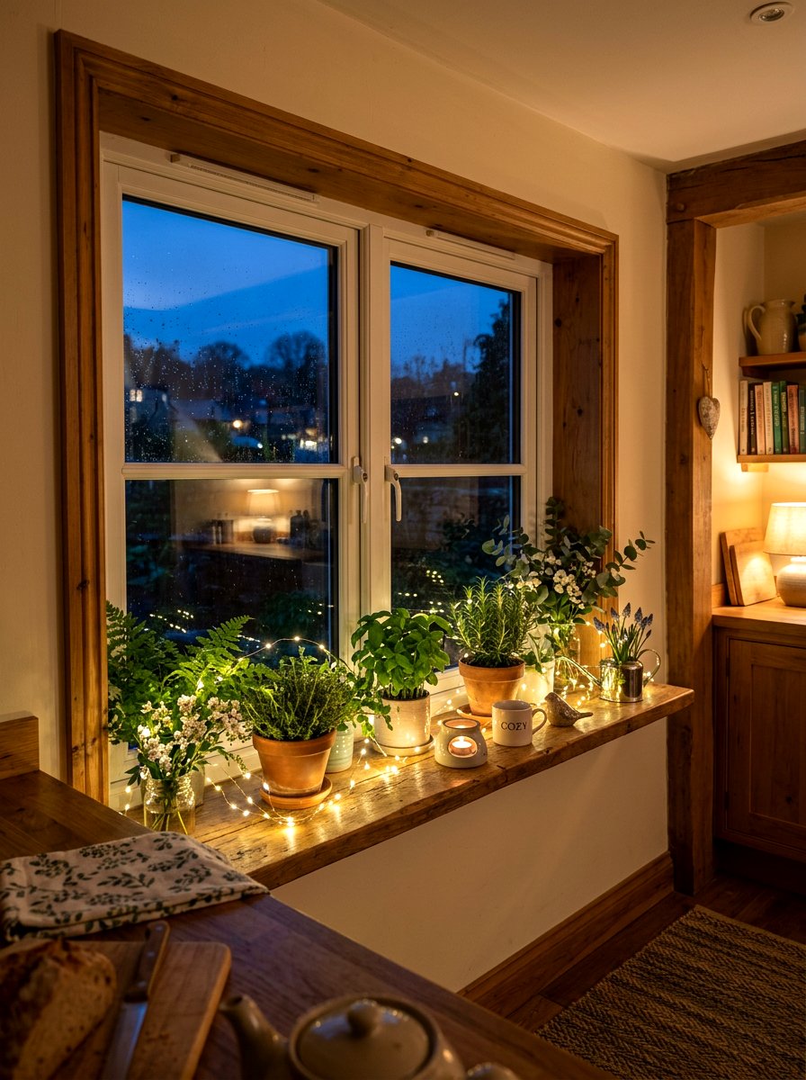 Fairy Lights - 25 Spring Kitchen Windowsill Decor Ideas