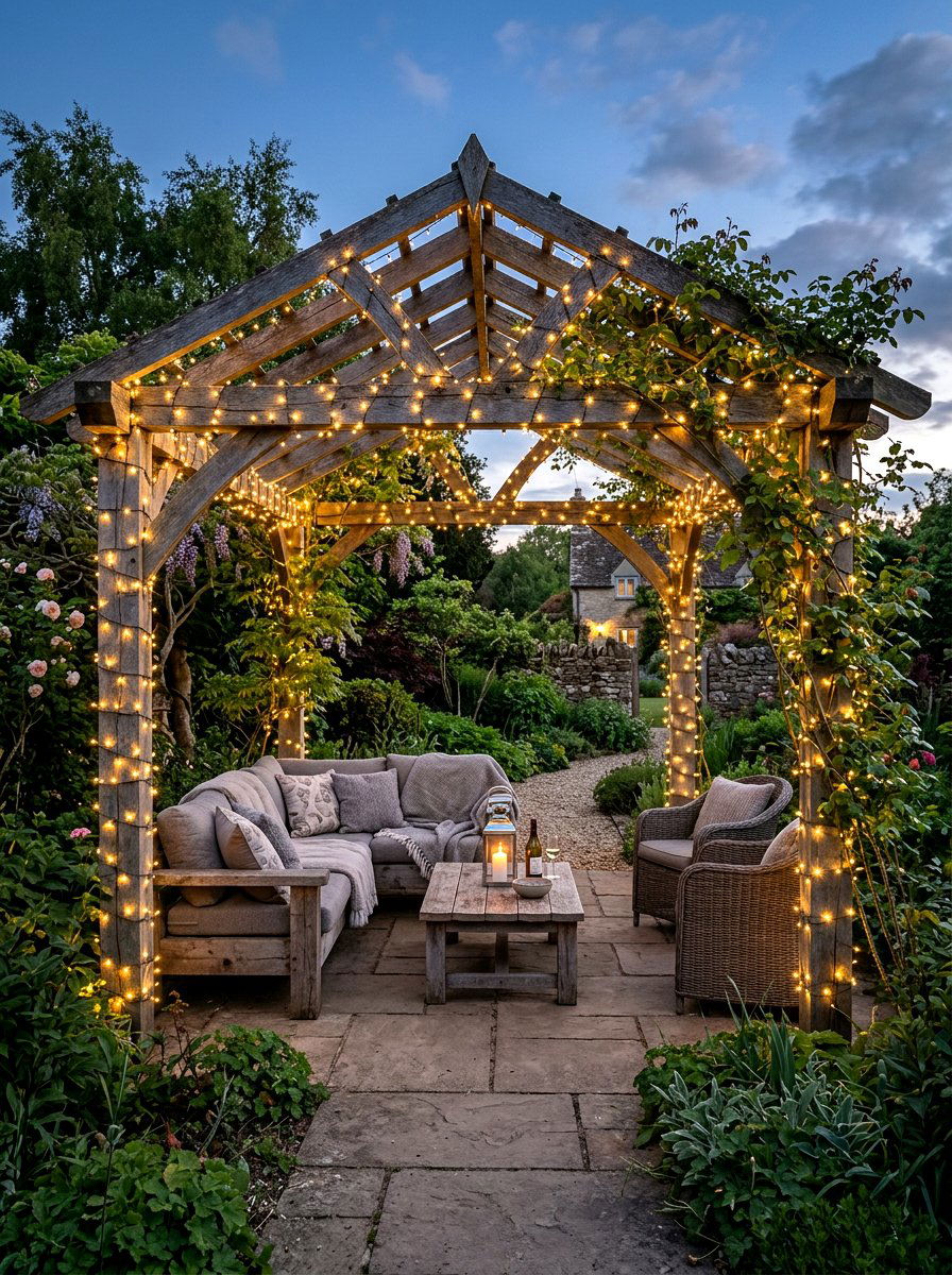Fairy Lights - 25 Spring Pergola Decor Ideas