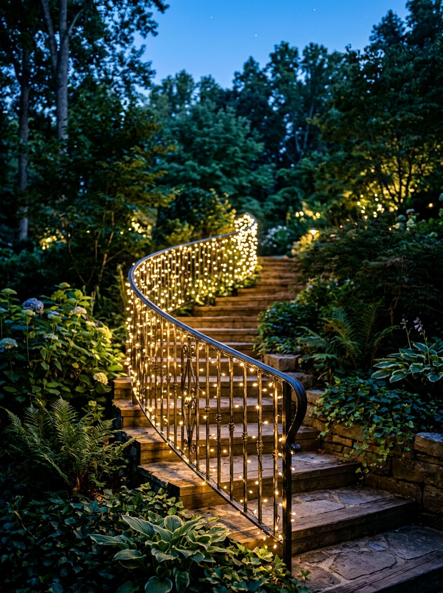 Fairy Lights For Outdoor Stairs - 25 Spring Outdoor Staircase Decor Ideas