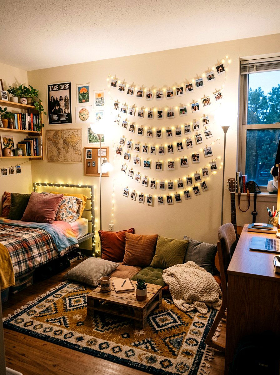Fairy Lights With Clips - 25 Spring Dorm Room Decor Ideas