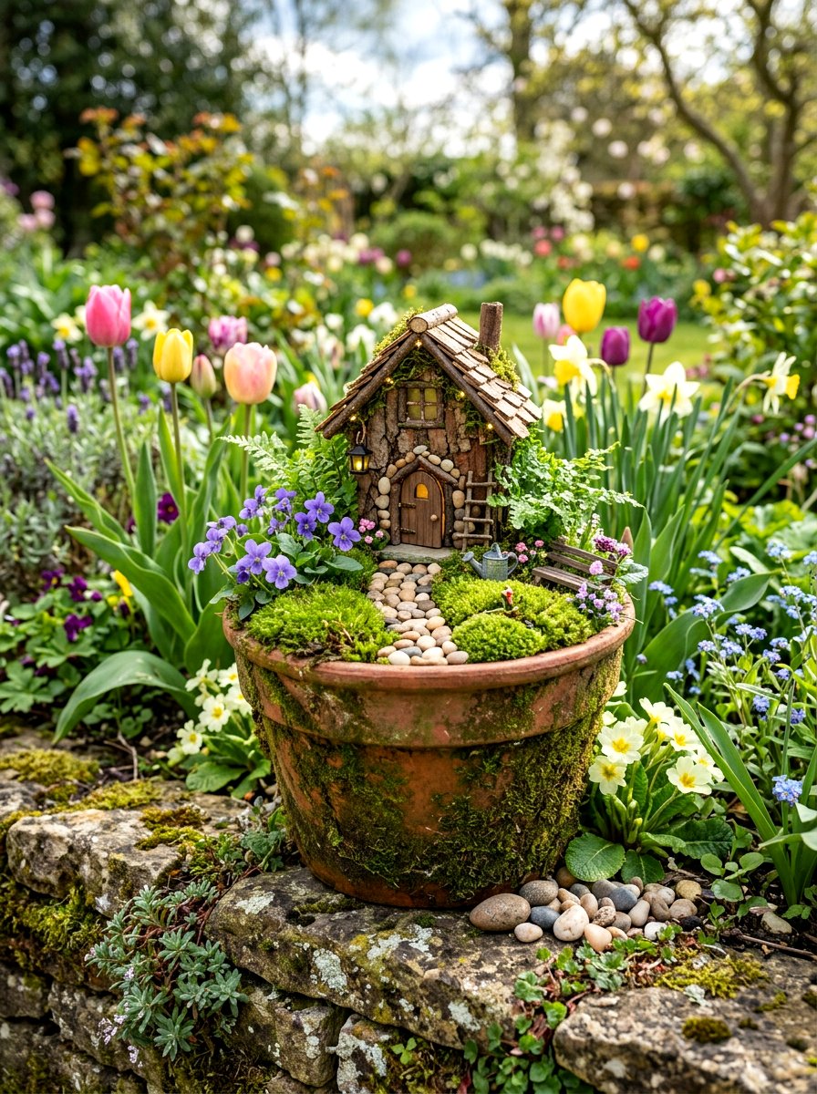 Fairy garden spring pot - 25 Spring Container Garden Ideas