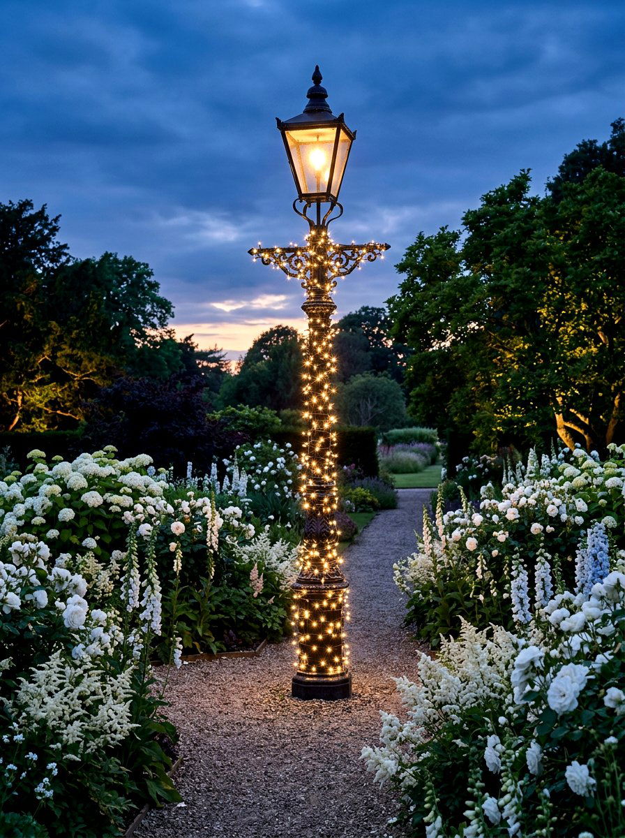 Fairy light lamp post - 25 Spring Lamp Post Decor Ideas