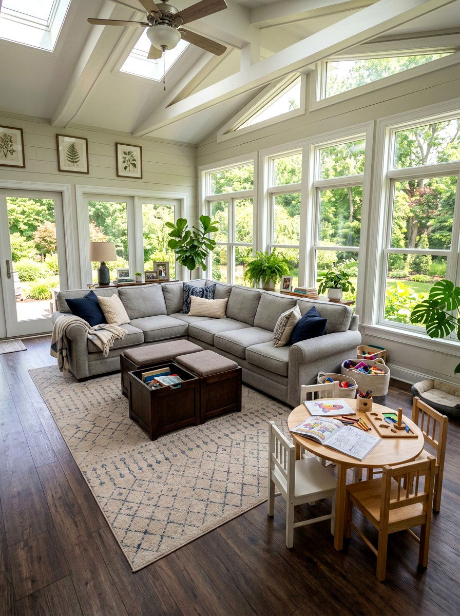 Family Sunroom With Practical Furniture - 25 Spring Sunroom Decor Ideas