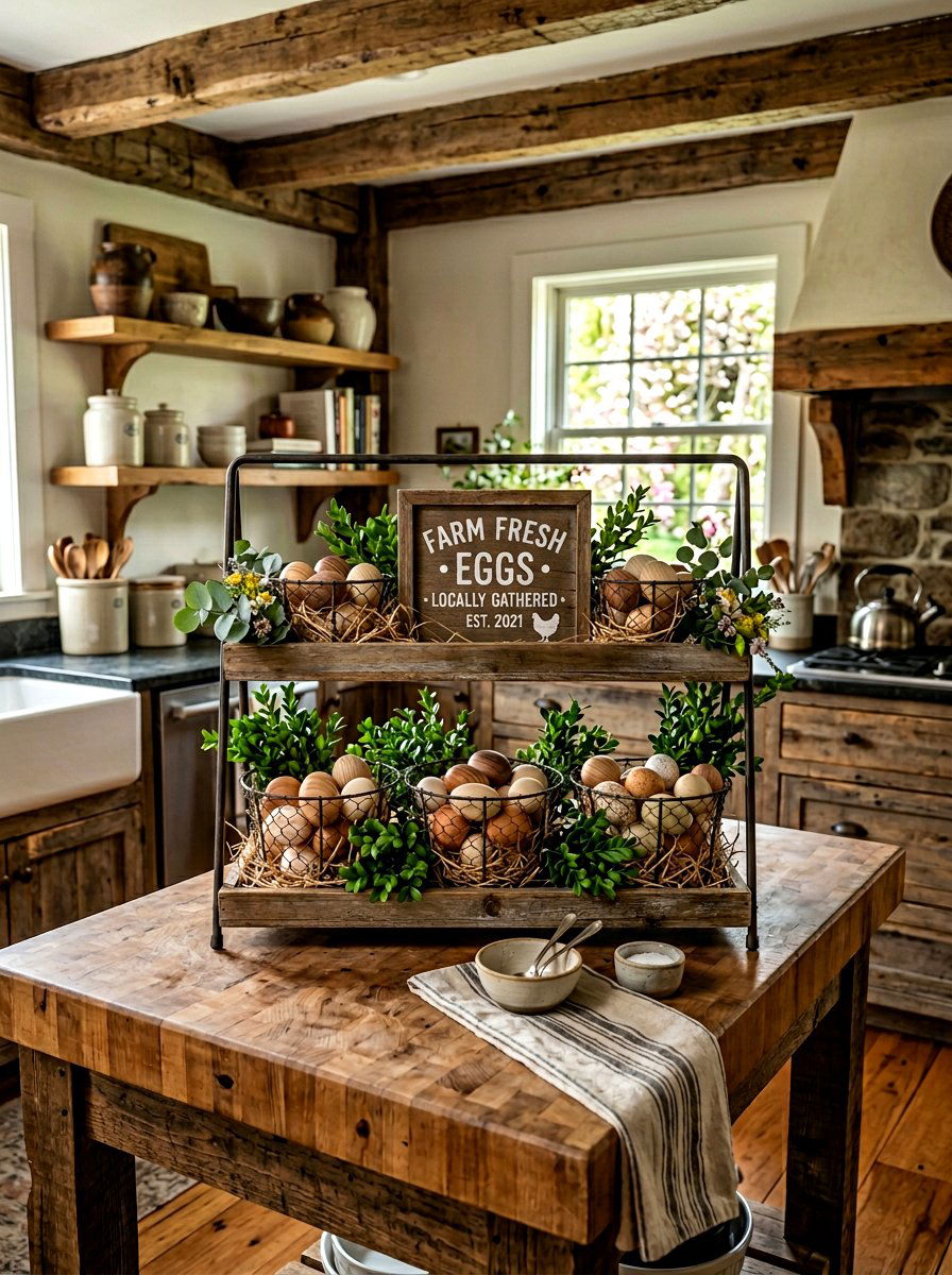 Farm Fresh Eggs - 25 Spring Tiered Tray Decor Ideas
