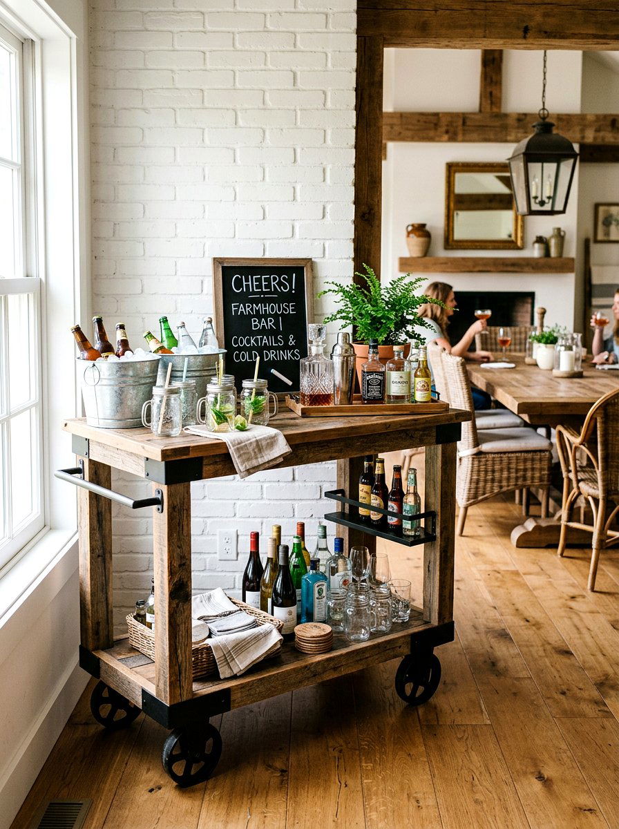 Farmhouse Bar Cart - 25 Spring Bar Cart Styling Ideas