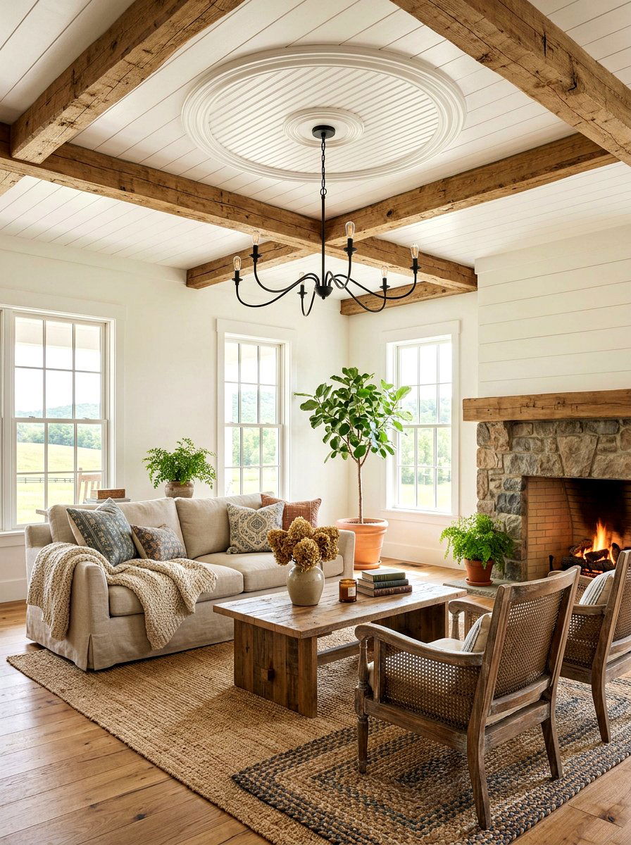 Farmhouse Beadboard Medallion - 25 Spring Ceiling Medallion Decor Ideas