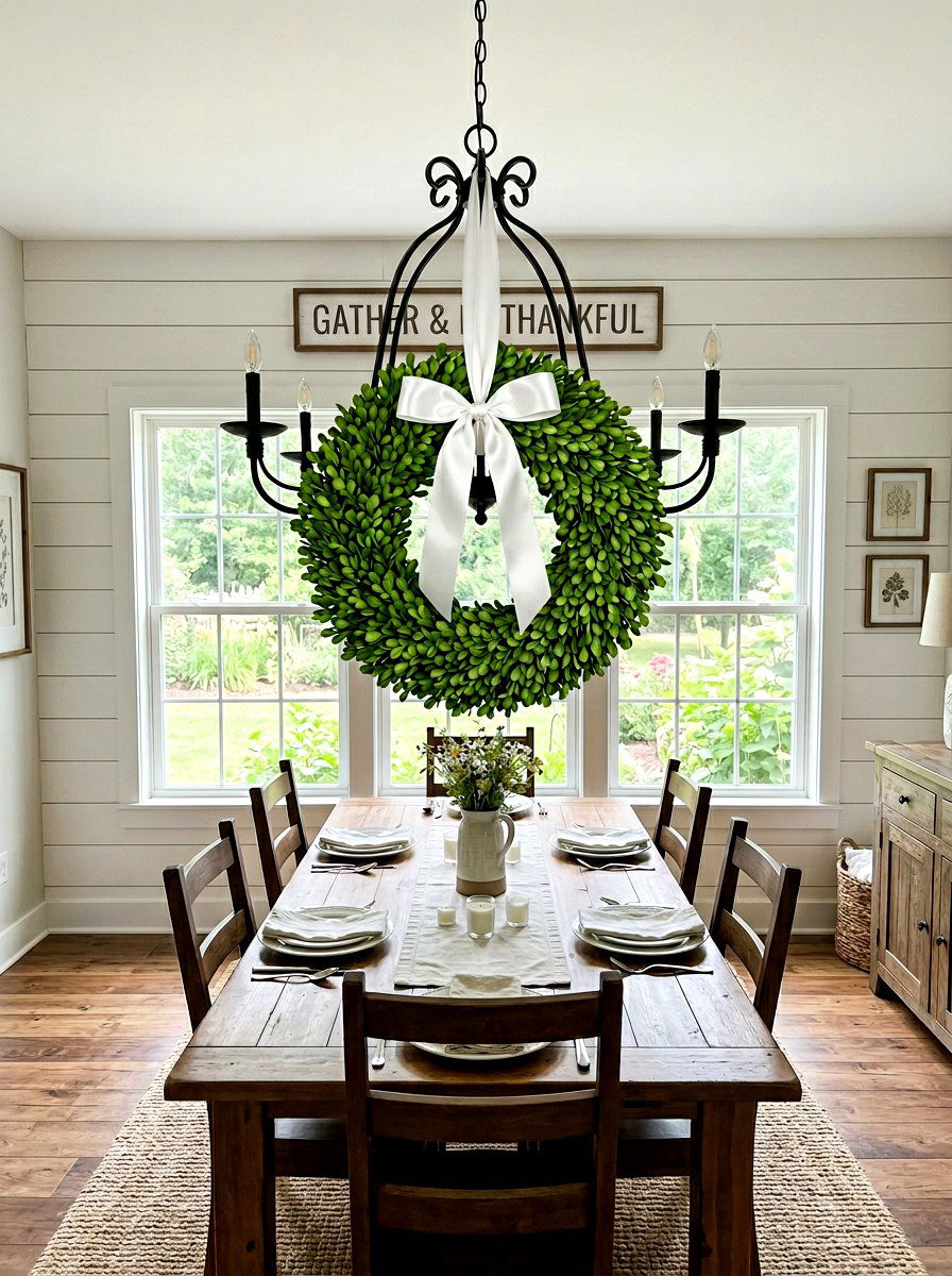 Farmhouse Boxwood Wreath - 25 Spring Chandelier Wreath Ideas