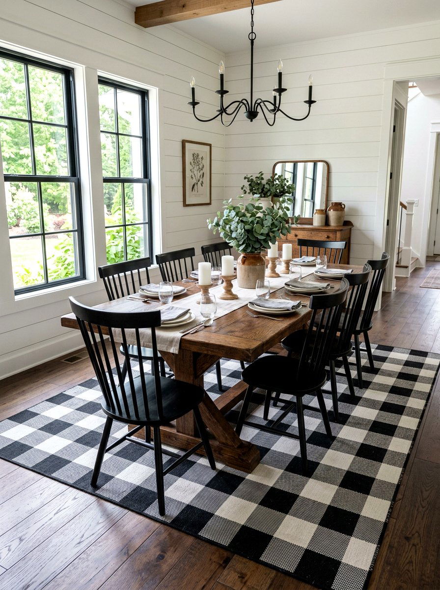 Farmhouse Buffalo Check Rug - 25 Spring Dining Room Rug Ideas