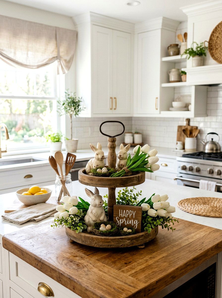 Farmhouse Bunny - 25 Spring Tiered Tray Decor Ideas