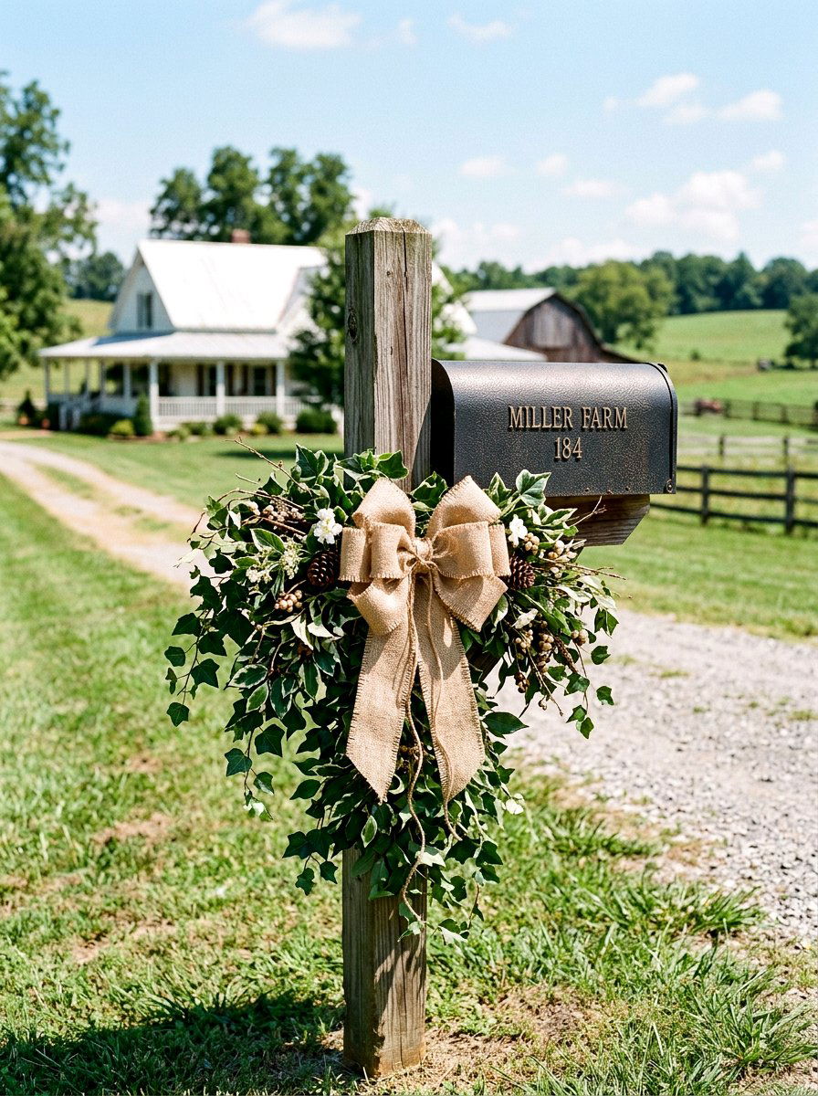 Farmhouse Burlap Mailbox Swag - 25 Spring Mailbox Swag Ideas