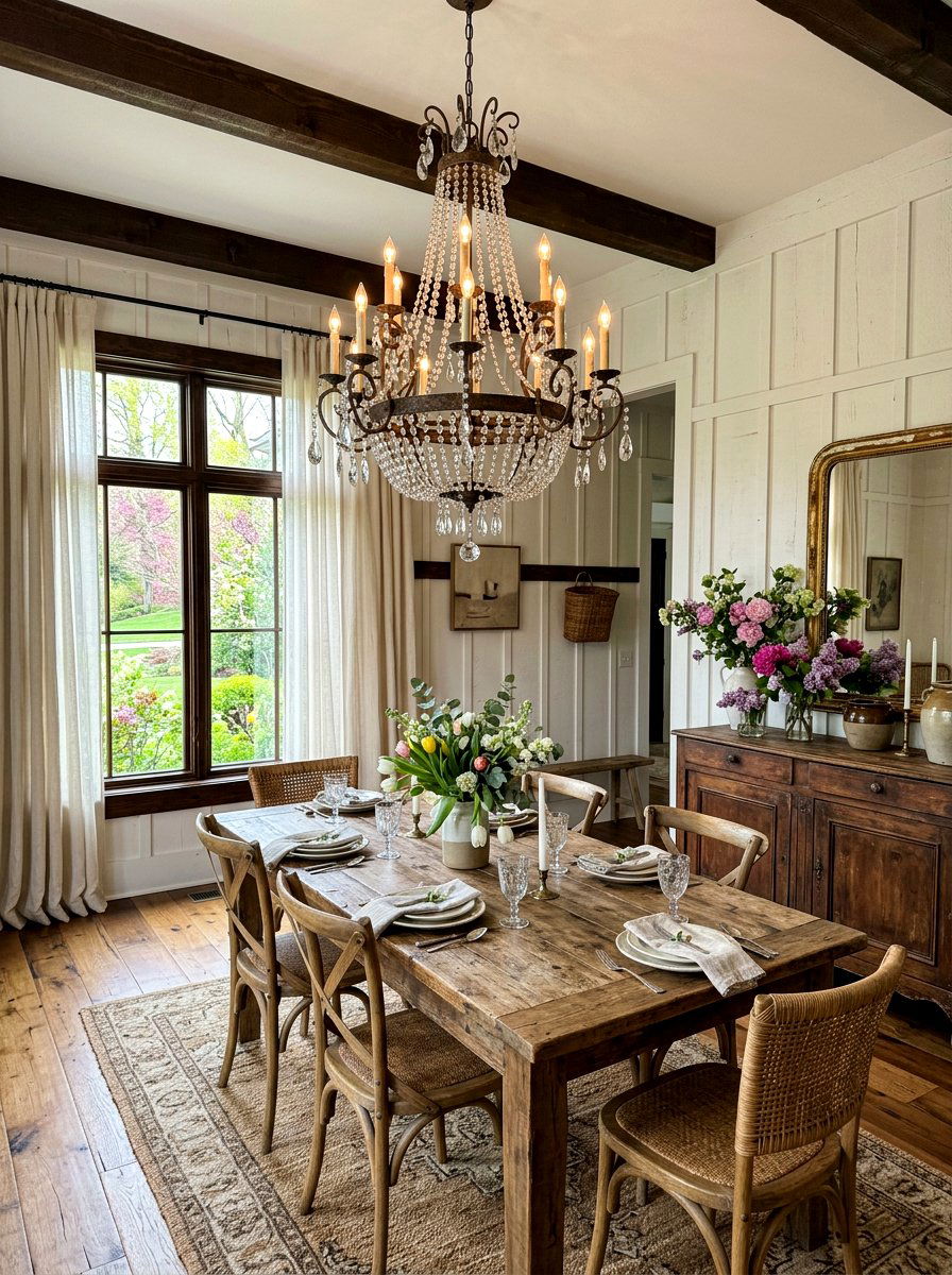 Farmhouse Chandelier With Crystal - 25 Spring Shabby Chic Decor Ideas