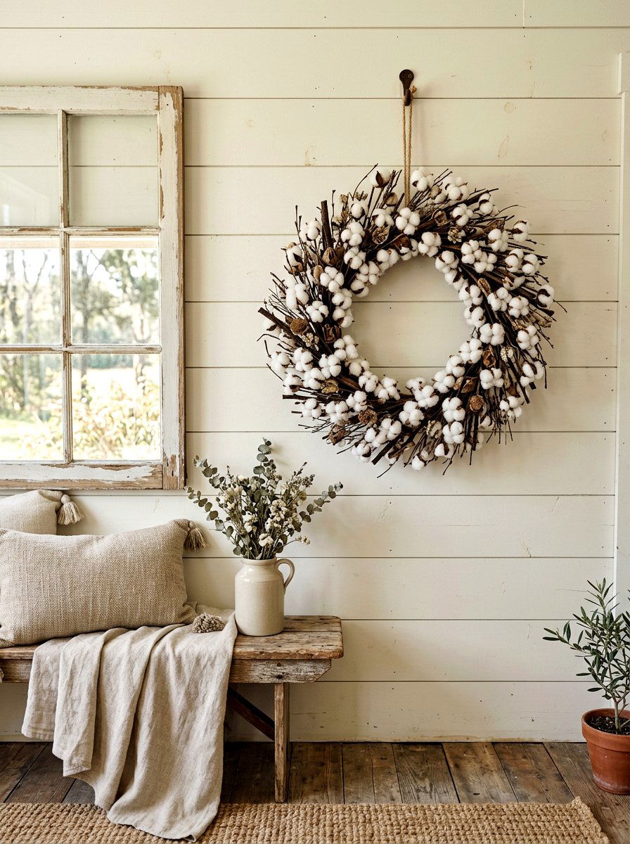 Farmhouse Cotton Boll - 25 Spring DIY Wreath Ideas
