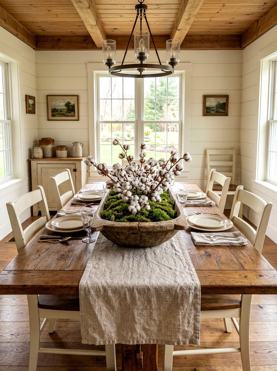 Farmhouse Cotton Stem Centerpiece - 25 Spring Cotton Stem Decor Ideas