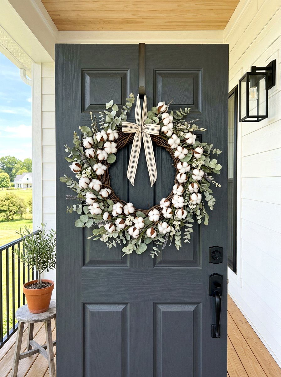 Farmhouse Cotton Wreath - 25 Spring Wreath Ideas for Front Door