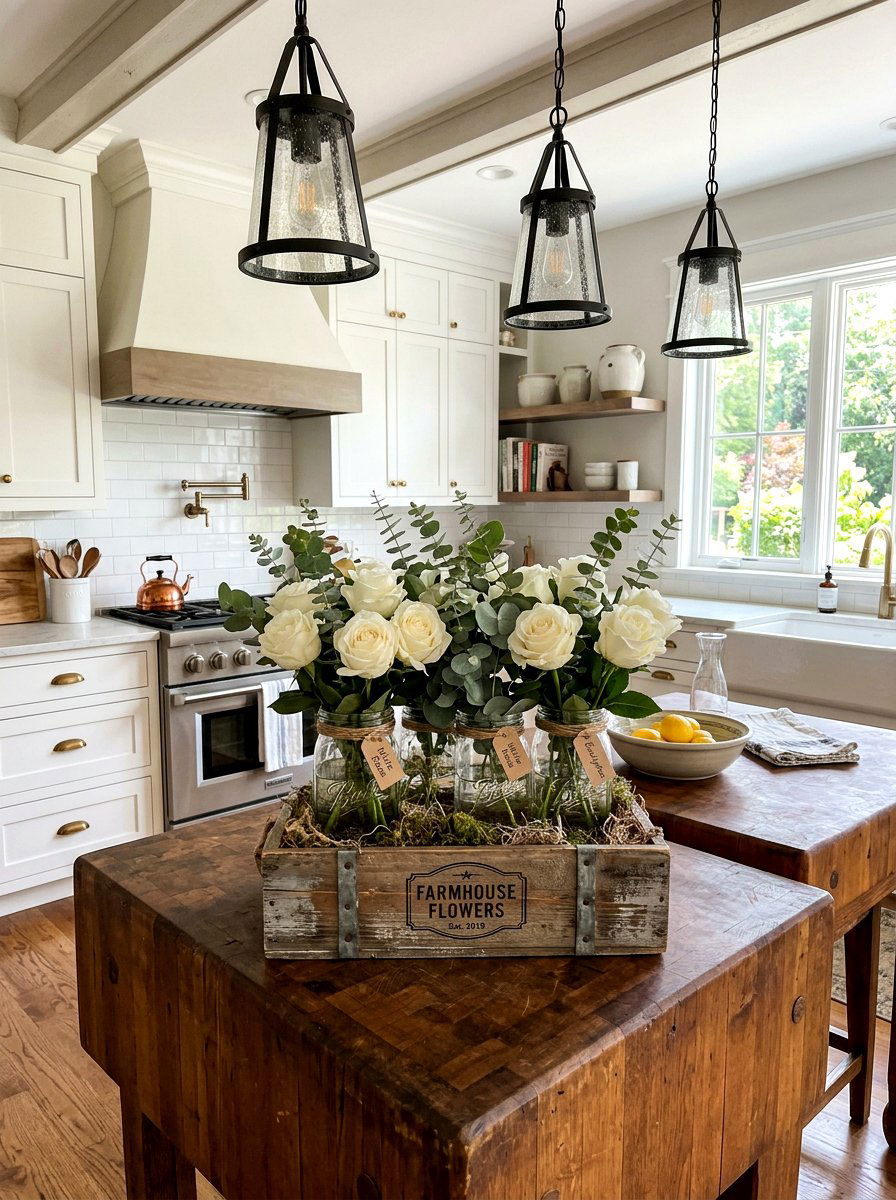 Farmhouse Crate With Mason Jars - 25 Spring Mason Jar Flower Ideas