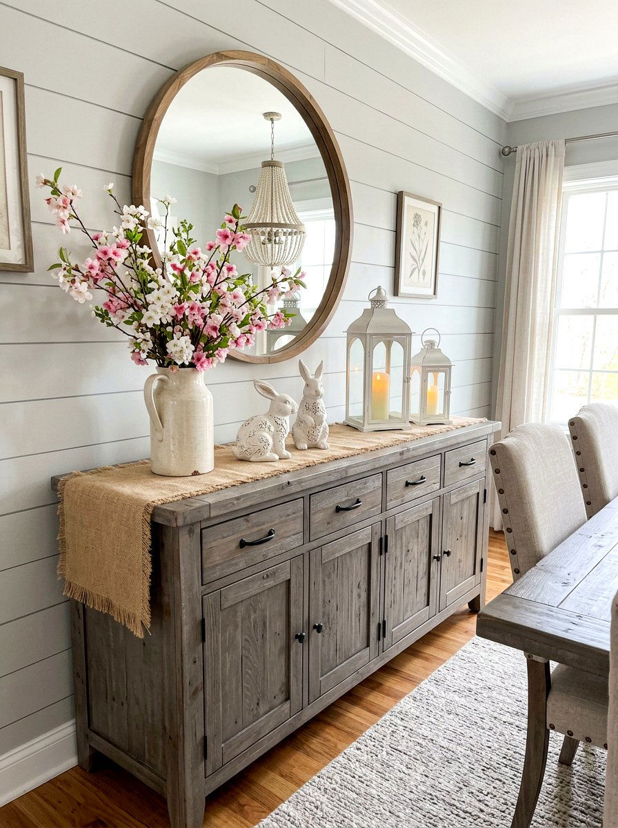 Farmhouse Dining Room Sideboard Decor - 25 Spring Farmhouse Decor Ideas