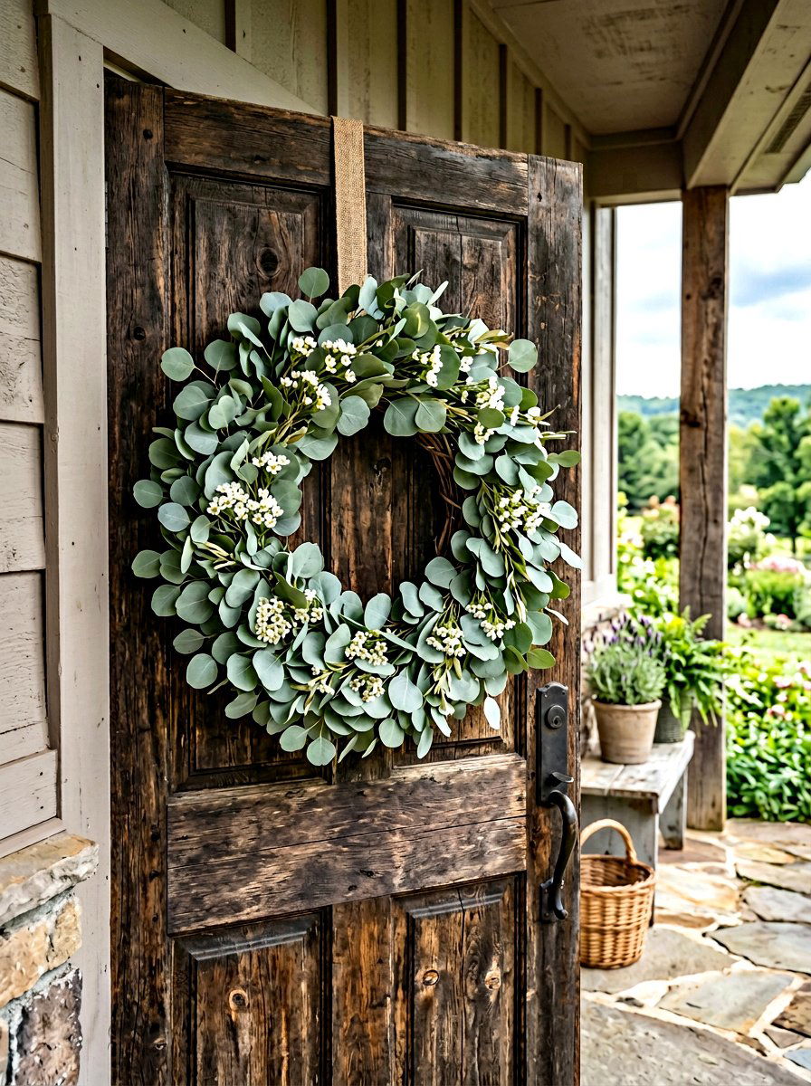 Farmhouse Eucalyptus Wreath - 25 Spring Fresh Floral Wreath Ideas