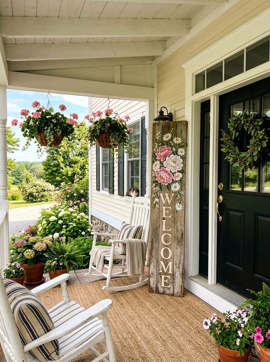 Farmhouse Floral Porch Sign - 25 Spring DIY Sign Ideas