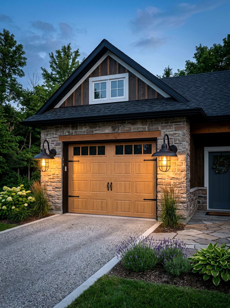 Farmhouse Garage Sconce - 25 Spring Garage Door Decor Ideas