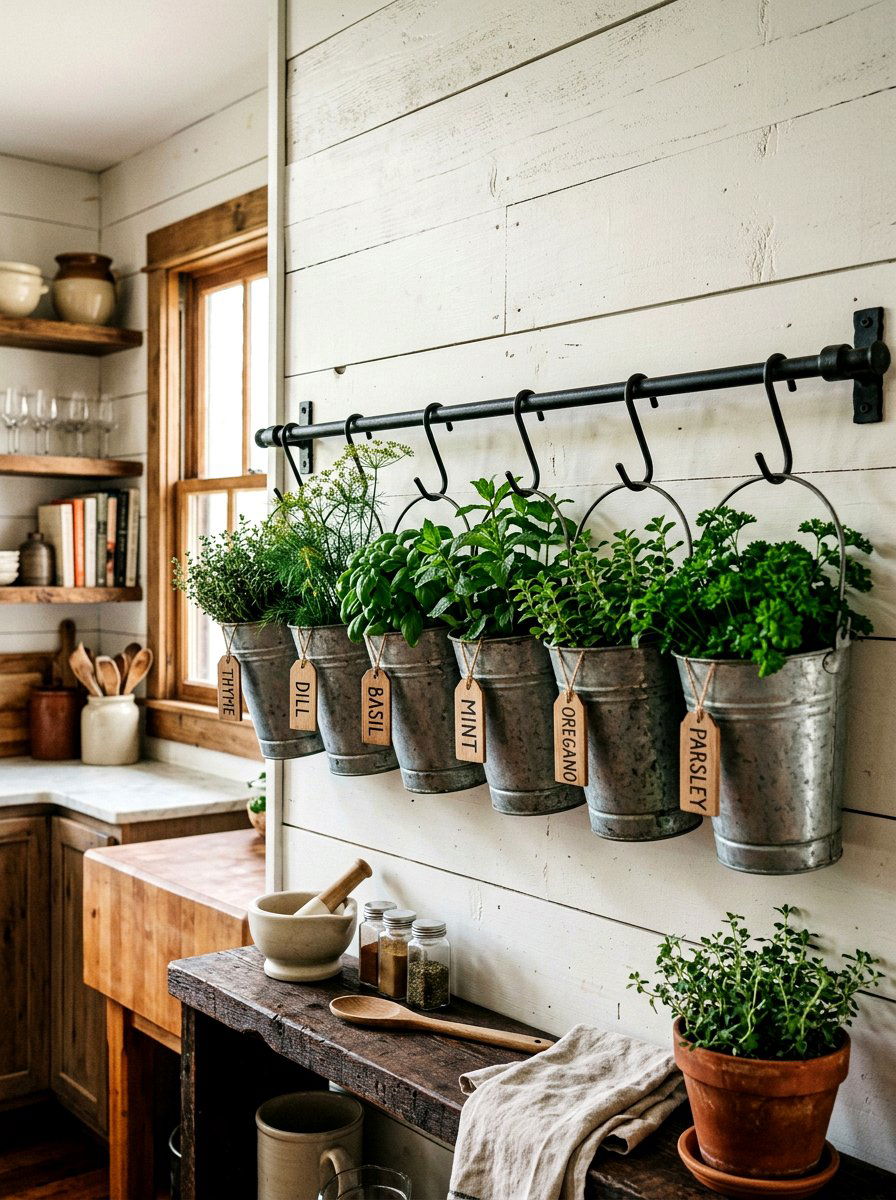 Farmhouse Herb Bucket - 25 Spring Herb Decor Ideas