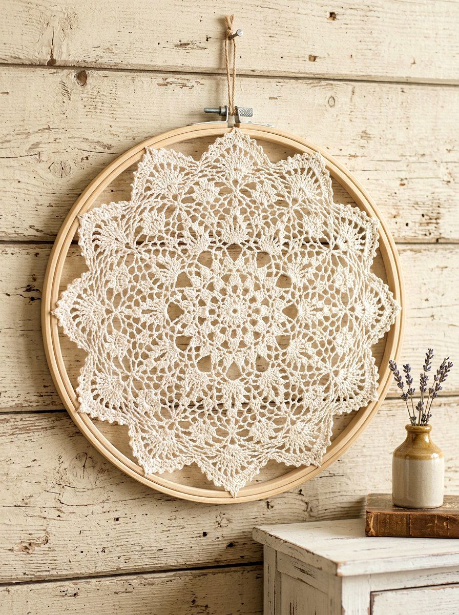 Farmhouse Lace Hoop - 25 Spring Embroidery Hoop Decor Ideas