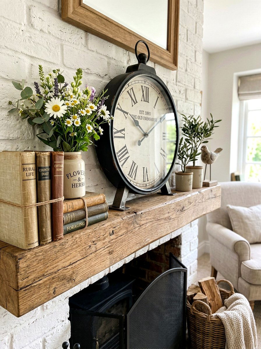 Farmhouse Mantel Clock - 25 Spring Cottage Mantel Ideas